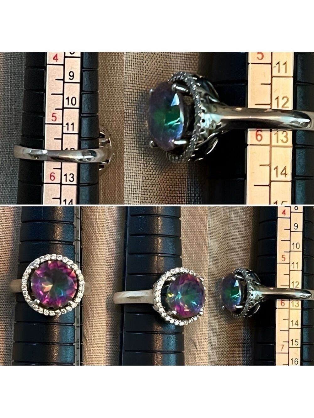 Mystic Topaz Ctr, White Sapphires & Diamond White Gold over Sterling Silver NIB - Picture 7 of 17